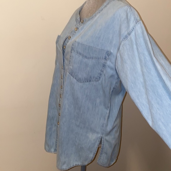 Bonjour Button Up Long Sleeved Denim Jean Shirt Light Blue Size Small - Picture 2 of 13